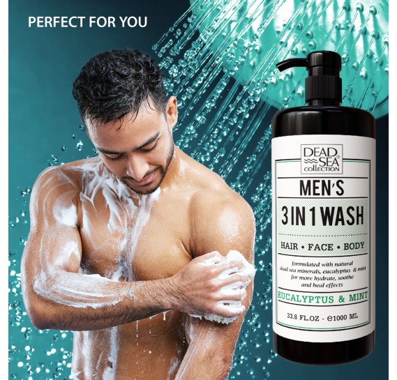 Мужской гель для умывания лица, волос и тела 3 в 1 с ароматом Эвкалипта и Мяты DSC Eucalyptus Mint Dead Sea Collection 1000 мл